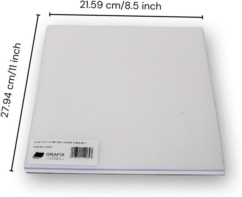 Grafix Shrink Film - Clear, Matte & White 8.5"x11" Sheets, Design Your Art and Shrink It to Create Jewelry, Embellishments, Paper Crafts, Gift Tags, Ornaments and More, Assorted 30pcs - Image 2